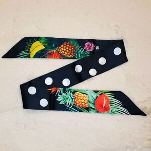 New Tropical Polka Dots Satin Skinny Scarf Twilly